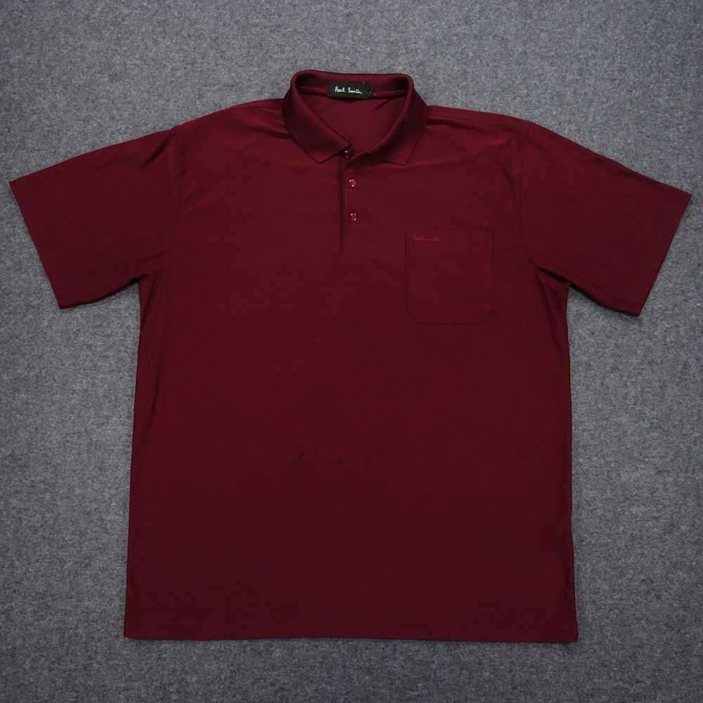 Paul Smith Polo Shirt Mens XL 100% Silk Short Sleeve Pocket Burgundy